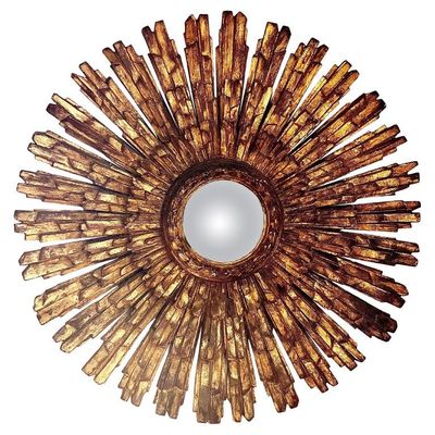 Impressionnant miroir convexe doré à la feuille d'or
