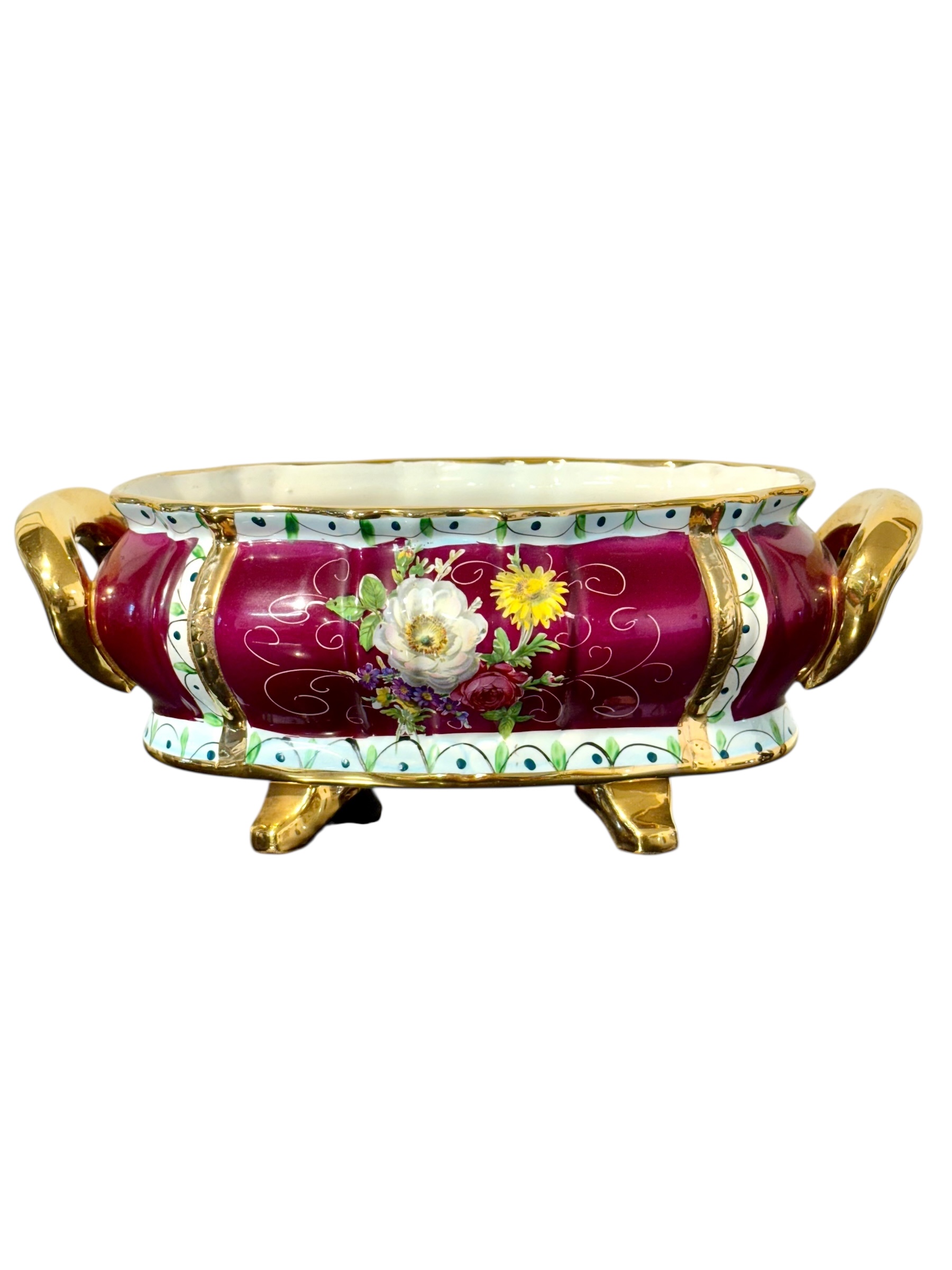 Centre de table en porcelaine peinte à la main du XIXe siècle avec plateau assorti