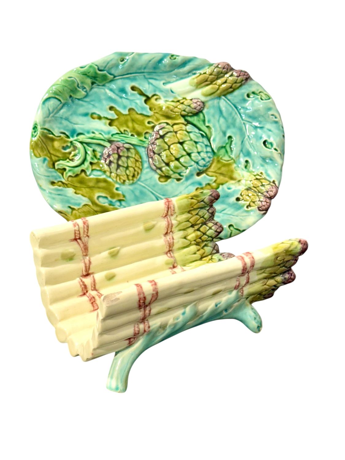 Service à asperges en faïence de Longchamp avec égouttoir, fin du XIXe siècle