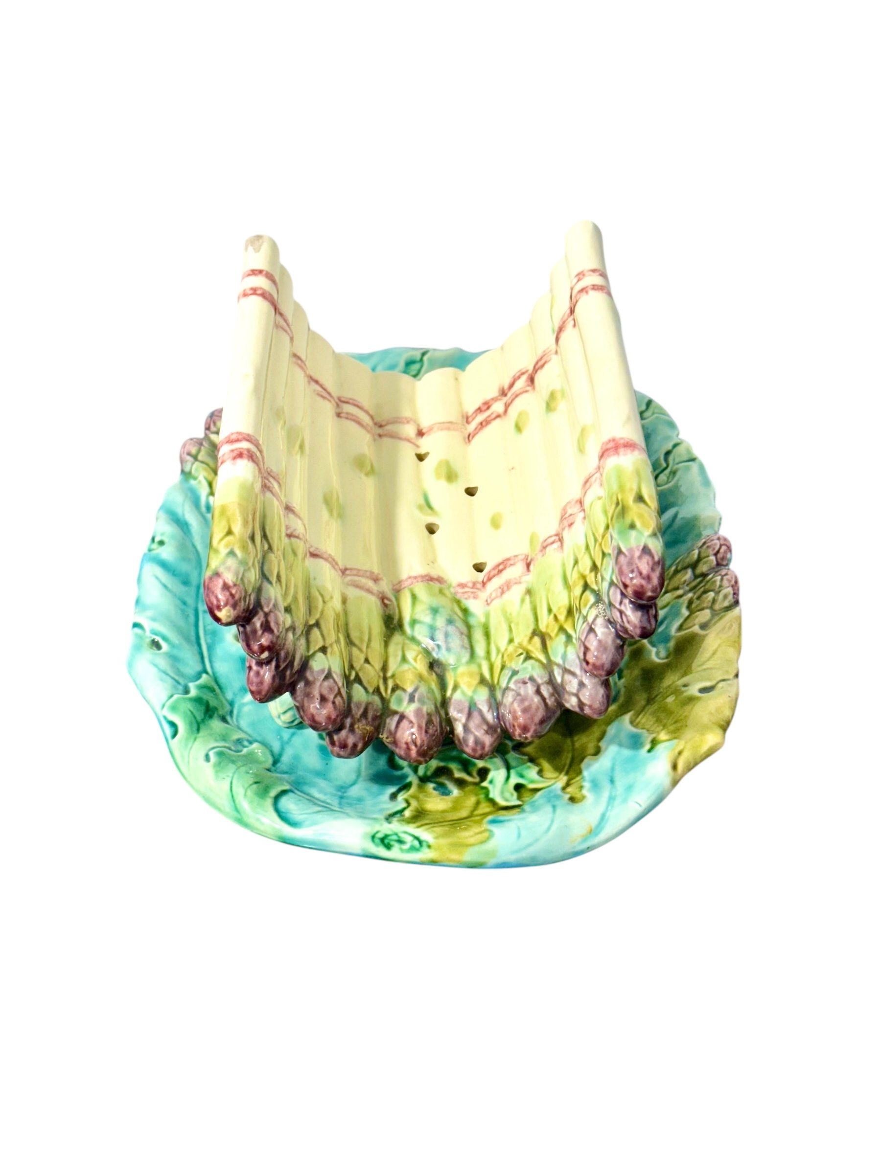 Service à asperges en faïence de Longchamp avec égouttoir, fin du XIXe siècle