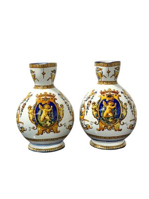 Pair of Gien Renaissance Revival Faience Pitchers, 19th Century