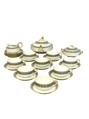 Service à thé Haviland Limoges en or 24 carats et frise orientaliste, vers 1900