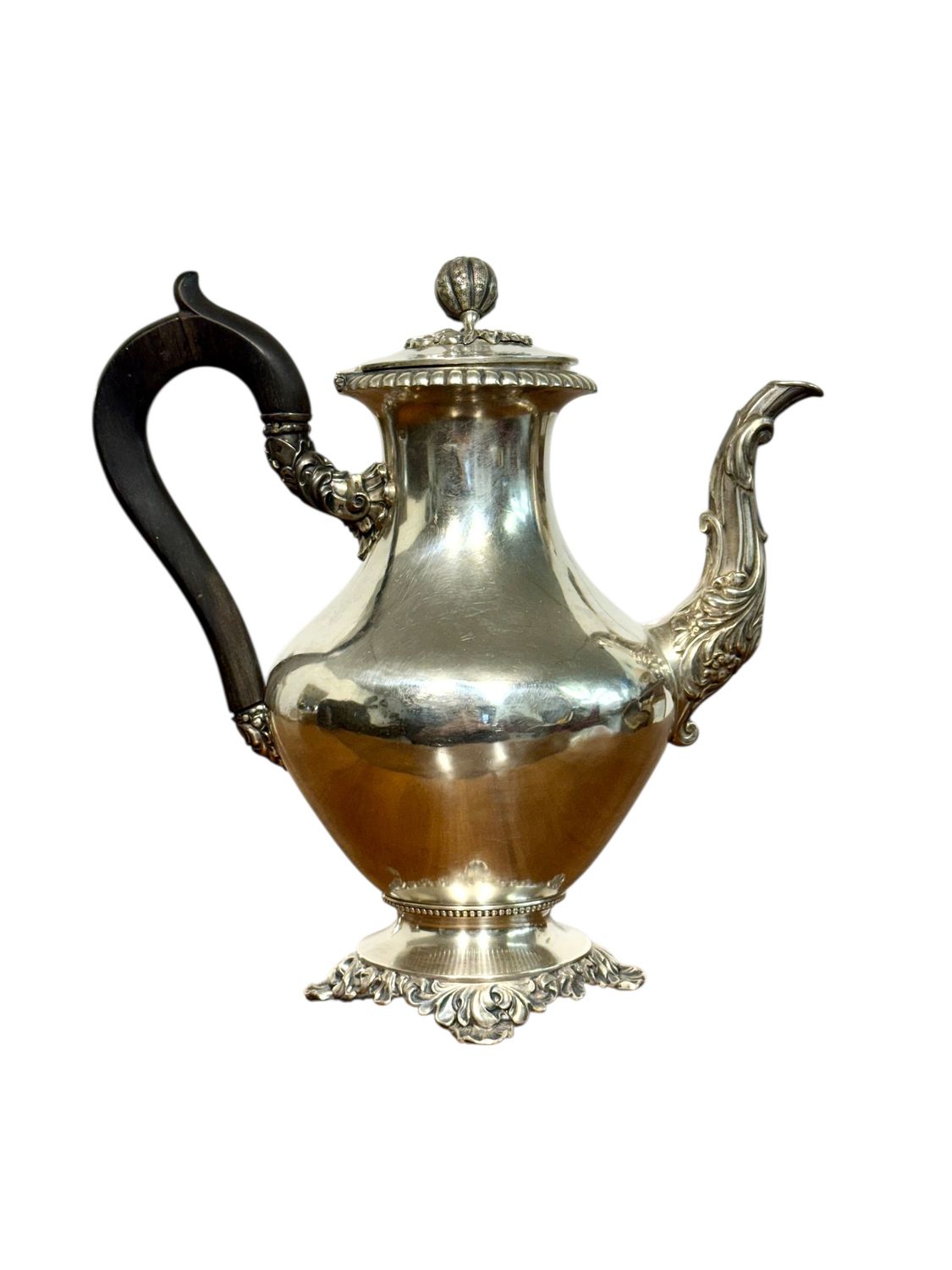 French Coffee Pot in Solid Silver Coffee Pot, Minerva Hallmark, Circa 1850