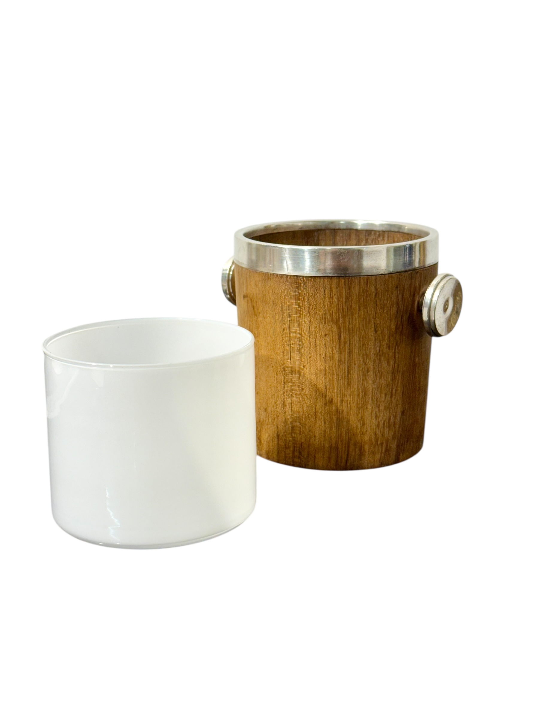 Seau à glace avec montures en argent massif français et doublure en verre opalin