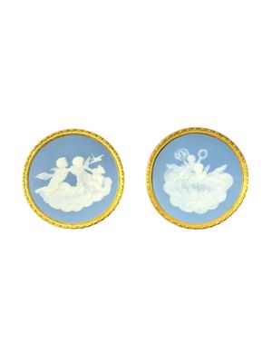 Paire de plaques en céramique de Tharaud Limoges à décor de chérubins, vers 1880