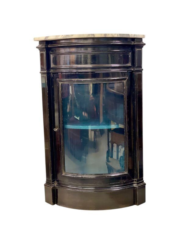 Ebonized Corner Display Cabinet with Marble Top, Napoleon III Period
