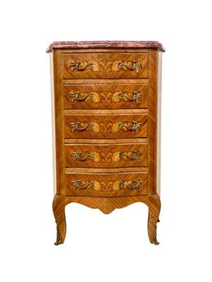 Louis XV Style Marquetry Chiffonnier with Pink Marble Top and Ormolu Mounts