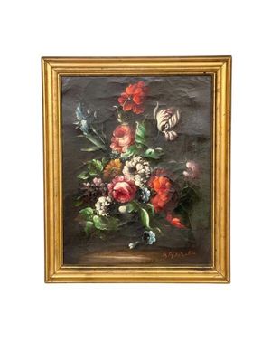 Peinture à l'huile florale signée B. Girodelle, XIXe siècle