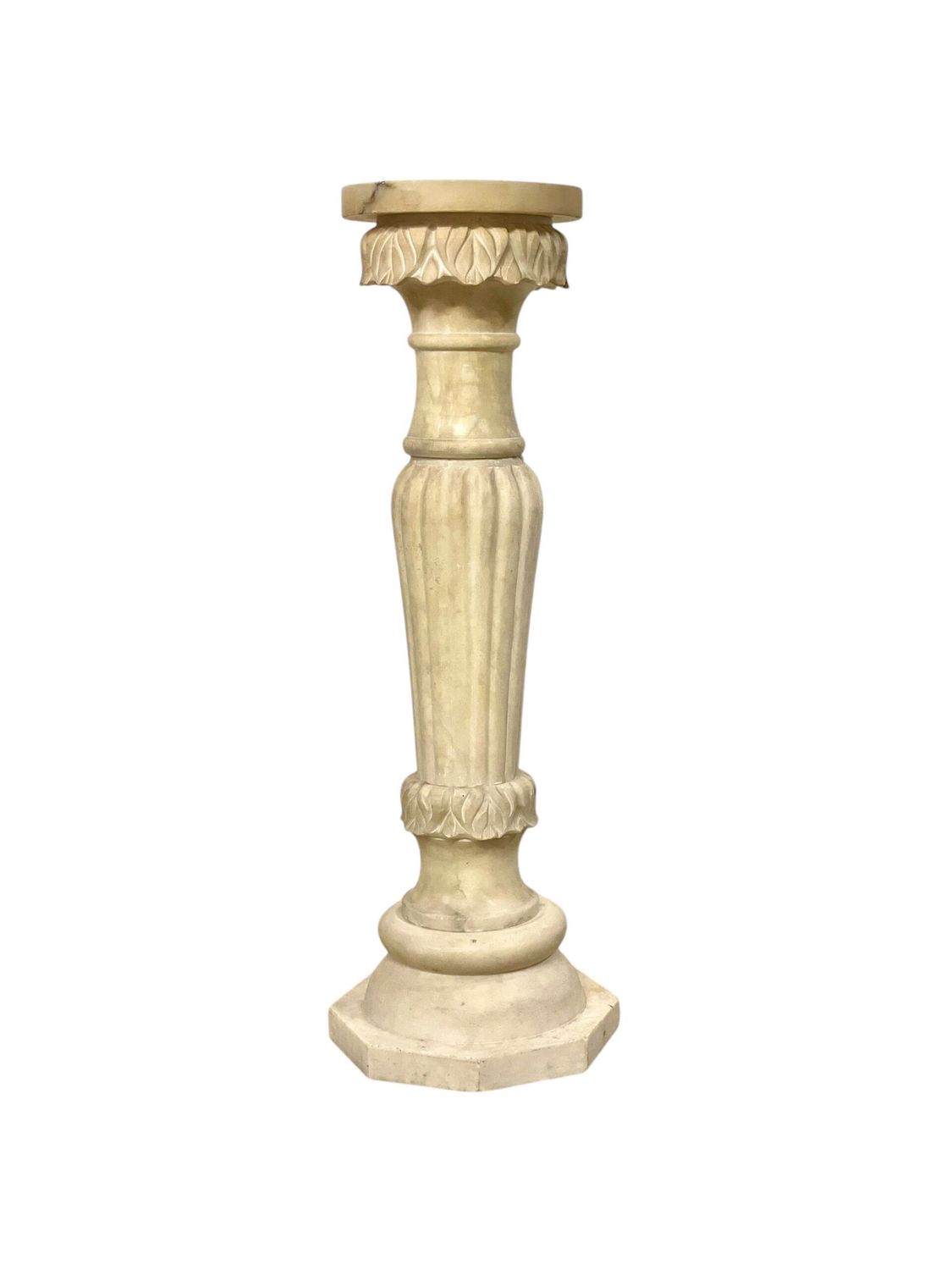 French Carved Alabaster Pedestal Column, Circa 1930