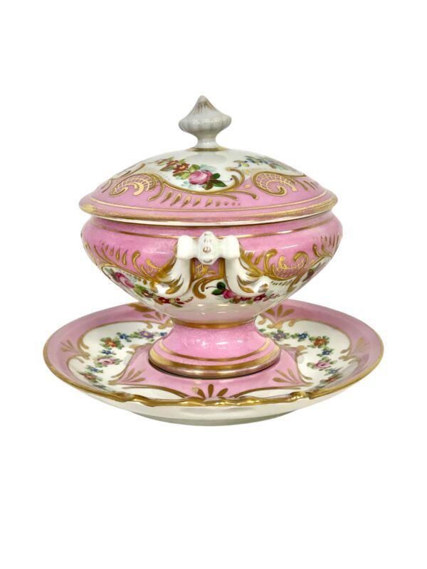 19th Century Limoges Porcelain Pink and Gold Tureen Set