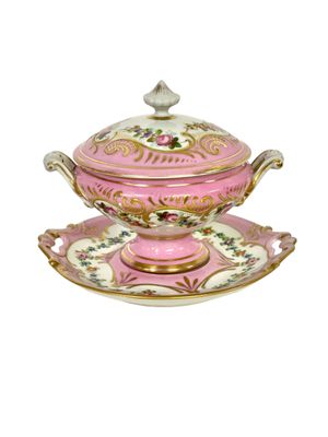 19th Century Limoges Porcelain Pink and Gold Tureen Set
