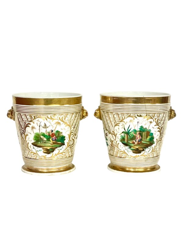 Pair of 19th Century Paris Porcelain Cachepots