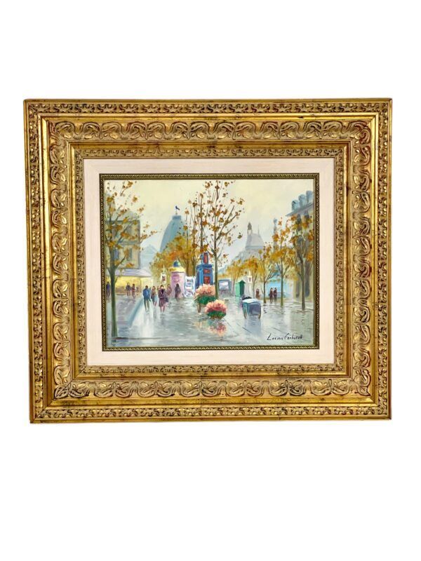 Peinture à l'huile originale de Lucien Carbonell, scène de rue parisienne