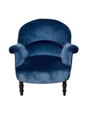 Fauteuil Napoléon III du XIXe siècle en velours bleu foncé
