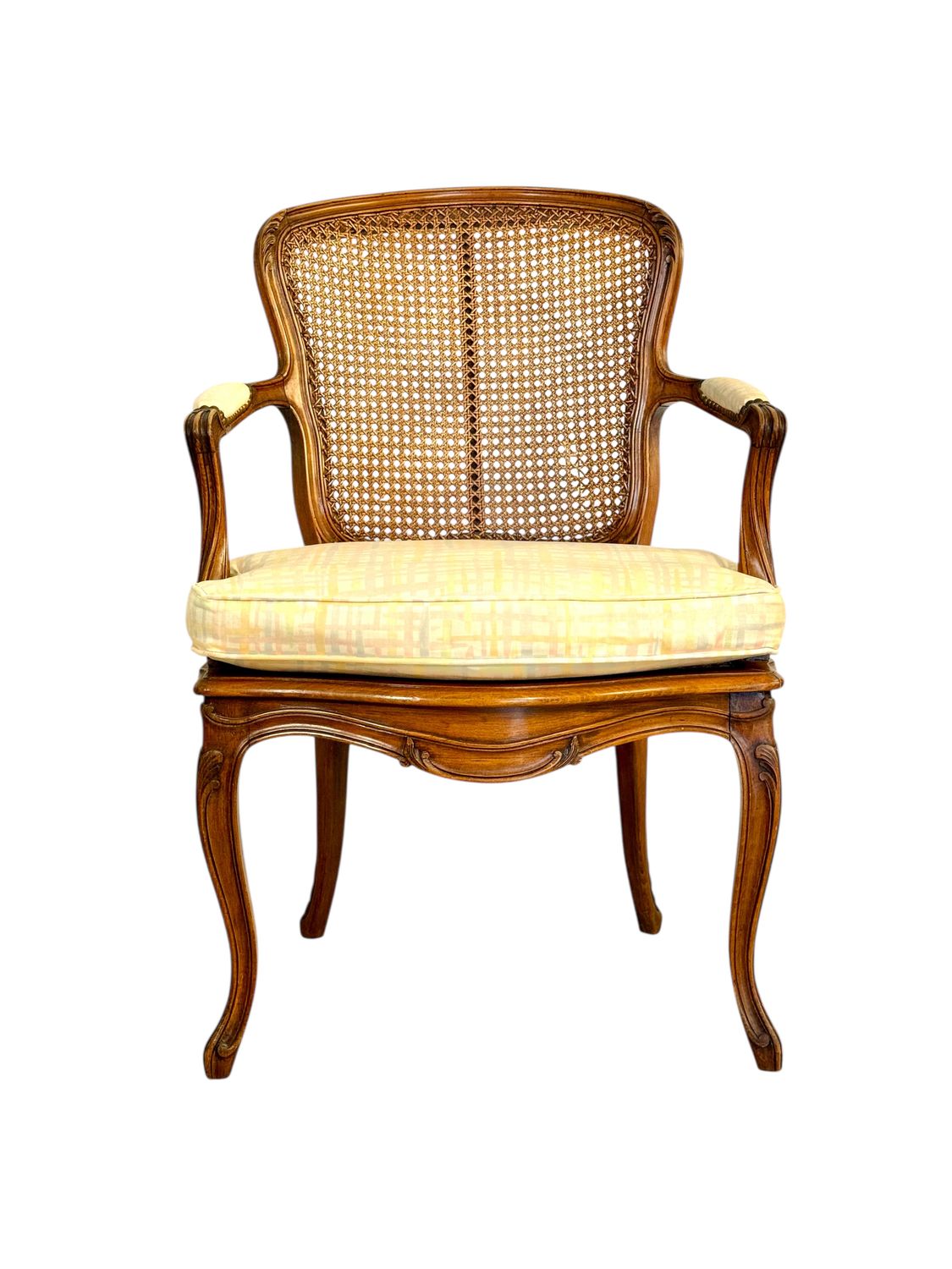 Louis XV Style Caned Armchair in Walnut, France Late 19th Century