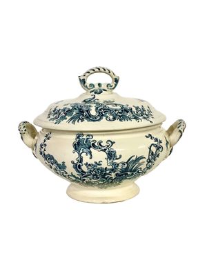 20th Century Ironstone Blue and Creamy White Lidded Tureen