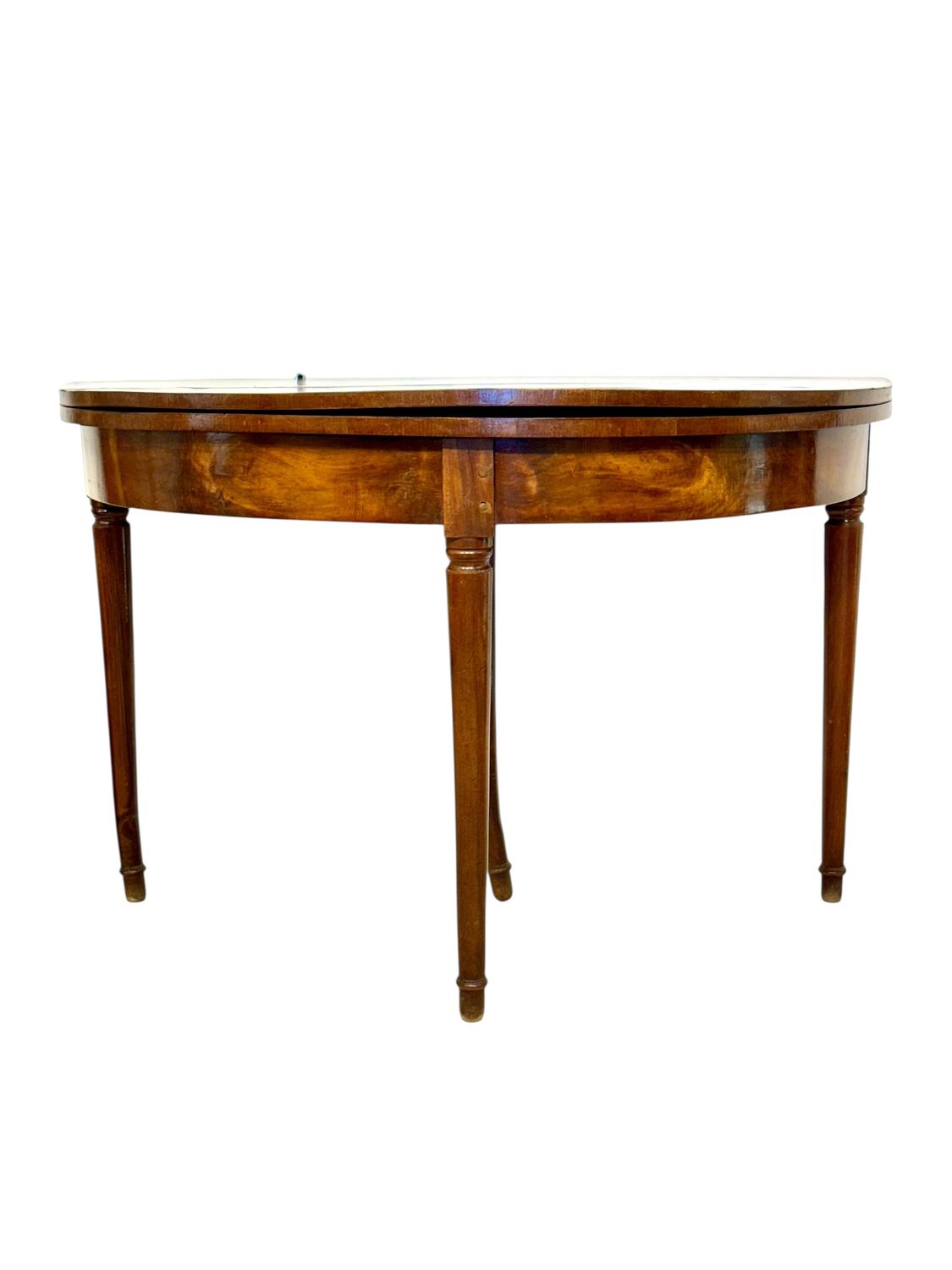 Walnut Demilune Game Table Console with Green Felt Top, Late 18th Century