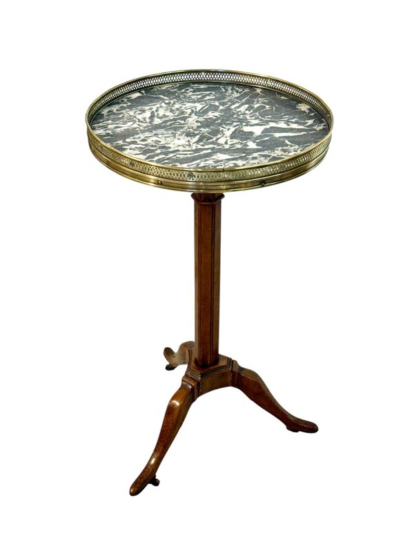 Antique French Gueridon with Marble Top and Brass Gallery, 19th c.