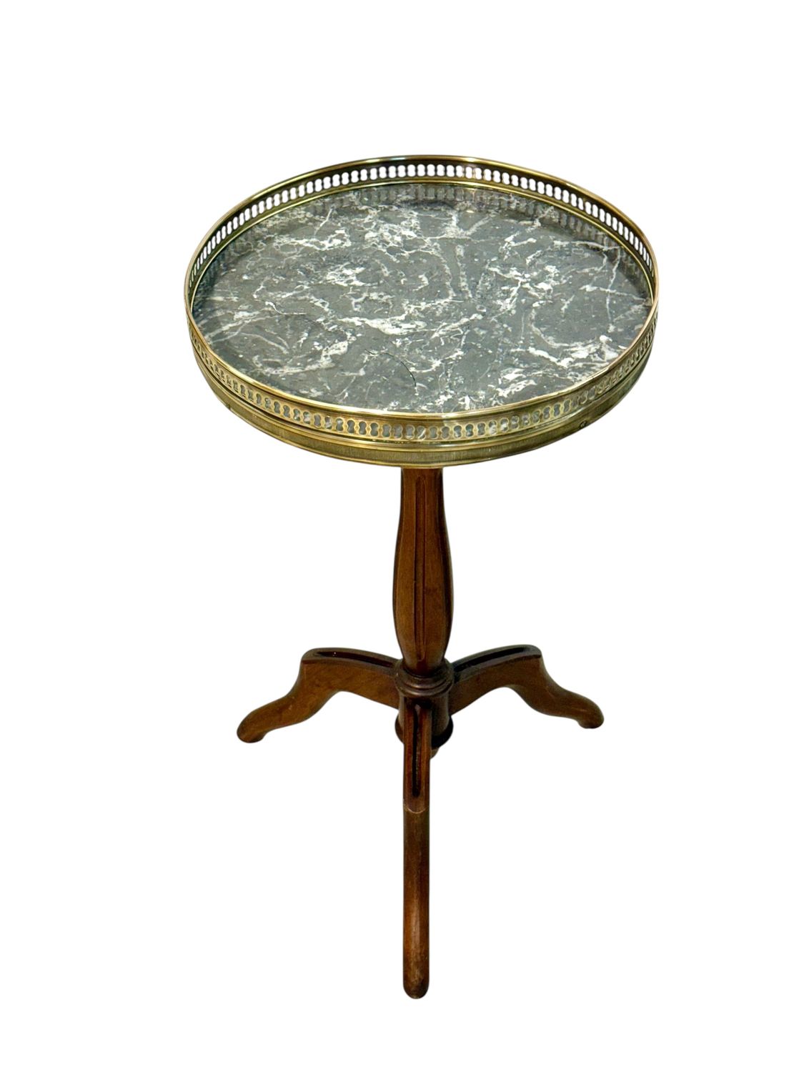 Petite French Gueridon with Marble Top and Brass Gallery, 19th Century
