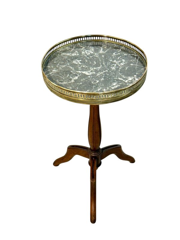 Petite French Gueridon with Marble Top and Brass Gallery, 19th Century