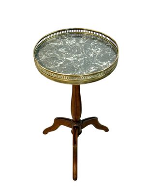 Petite French Gueridon with Marble Top and Brass Gallery, 19th Century