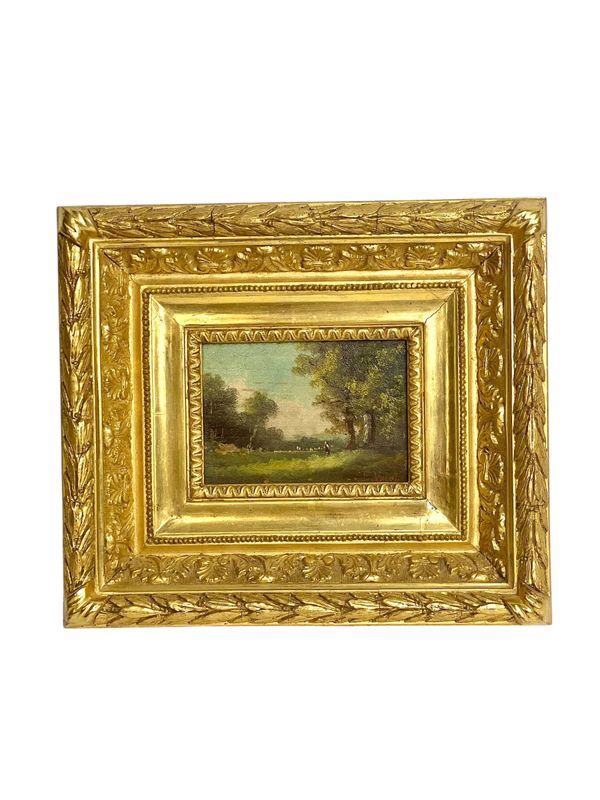 Landscape, Petite Oil on Panel, by Adolphe Valette, 19th Century