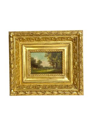 Landscape, Petite Oil on Panel, by Adolphe Valette, 19th Century