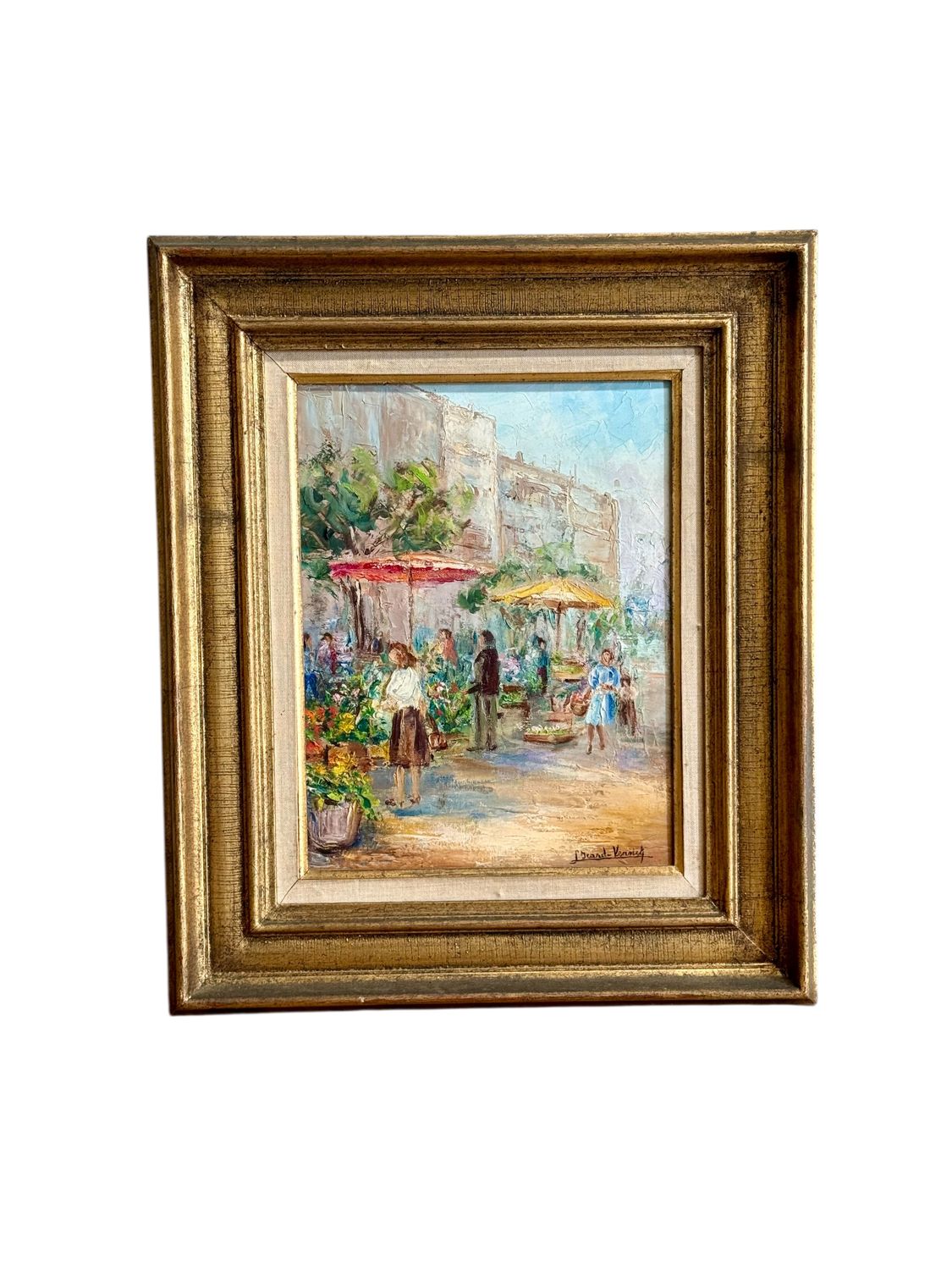 Huile sur toile Scène de marché par L. David Vernay