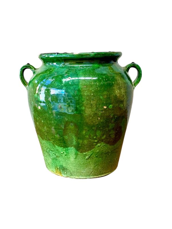 Pot à confit émaillé vert français du XIXe siècle
