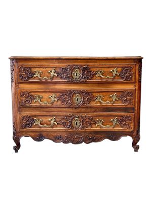 18th Century French Louis XV Walnut Commode with Ornate Carvings