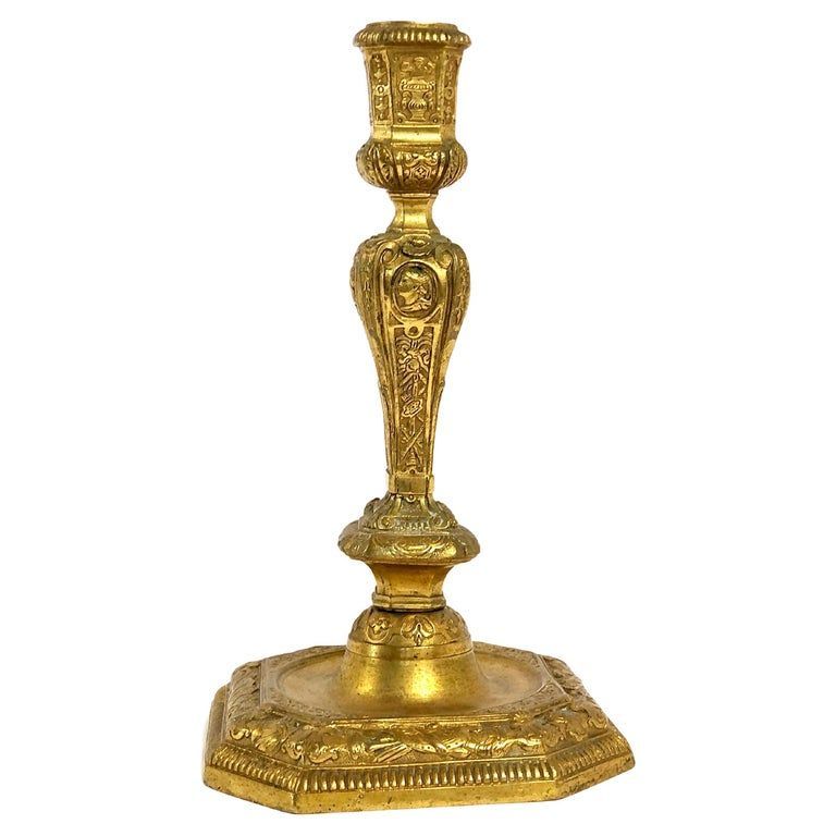 Antique French Gilded Bronze Ormolu Candlestick, Louis XVI Period