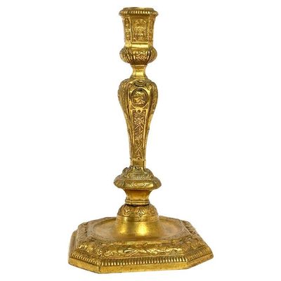 Bougeoir ancien français en bronze doré (ormoulu), époque Louis XVI