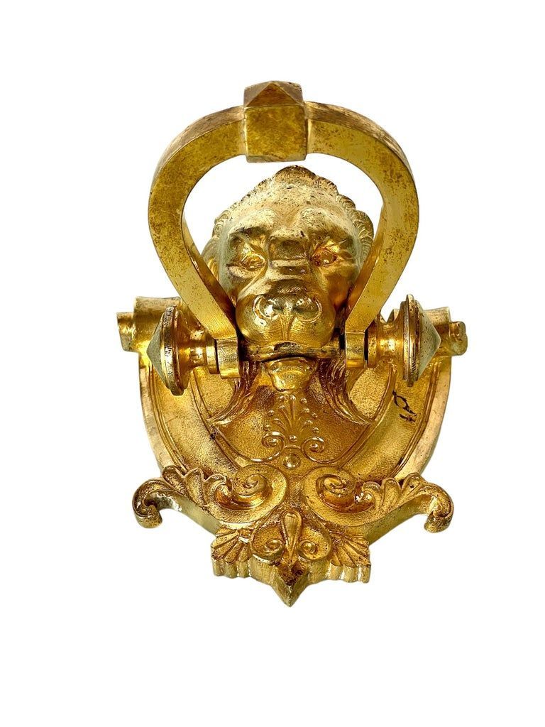 19th Century Lion's Head Door Knocker in Gilt Bronze
