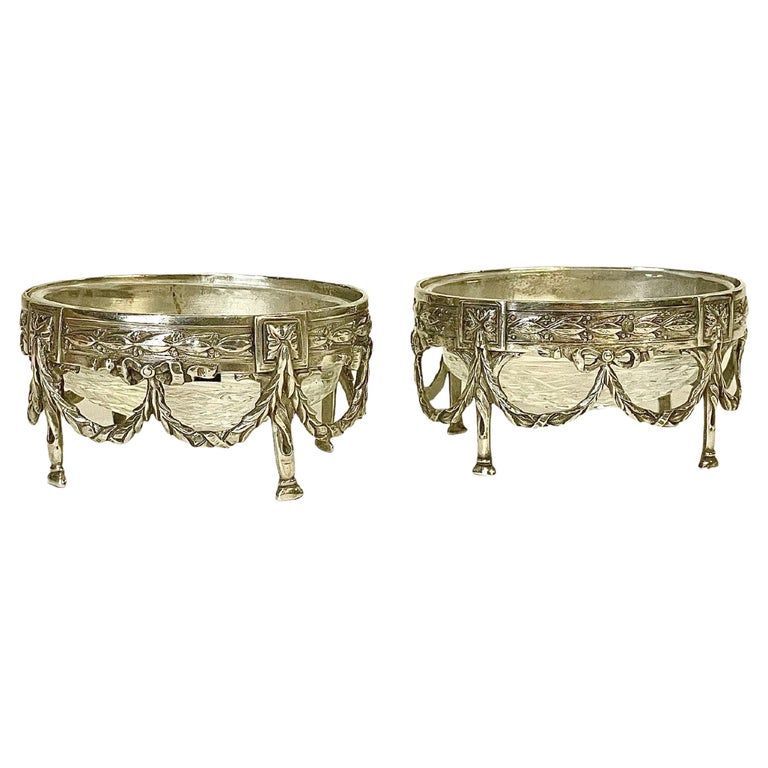 Paire de salerons Empire en argent 950 aux cygnes et cristal taillé