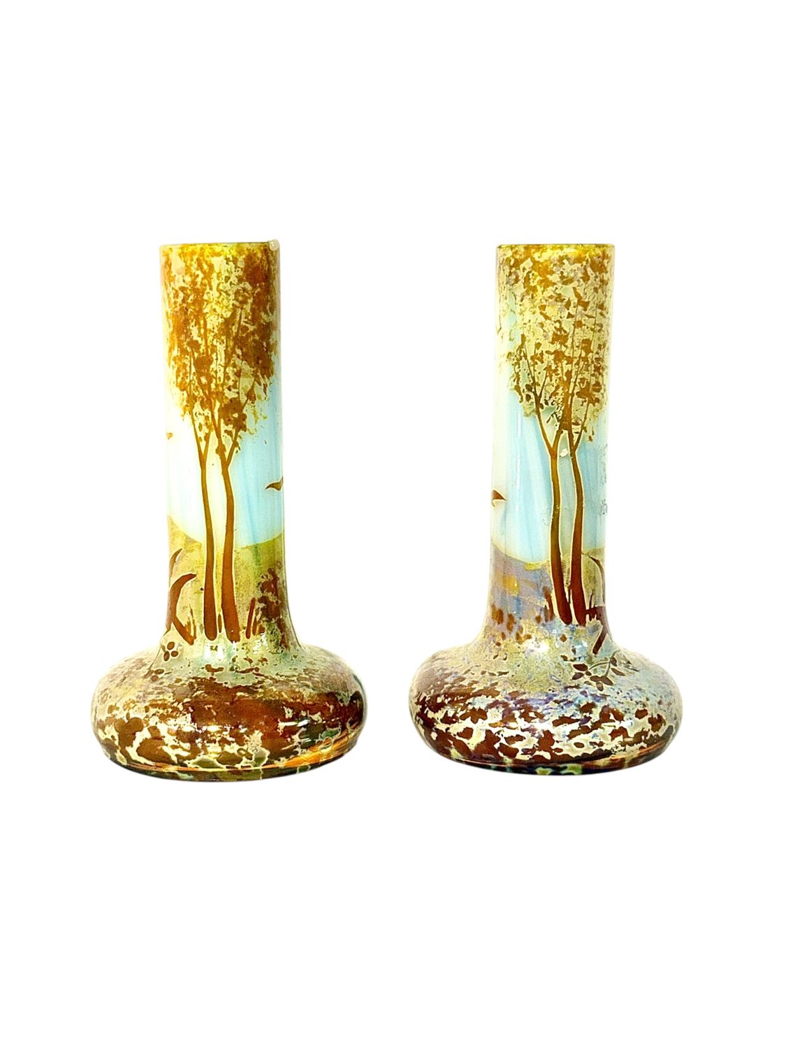 Paire de vases soliflore en verre gravé à l'acide, France fin du XIXe siècle