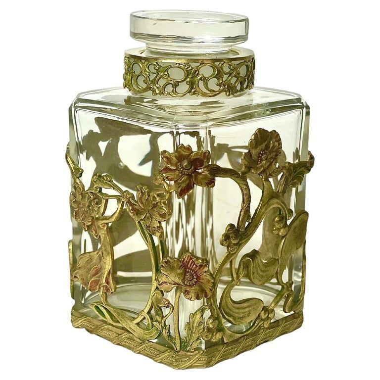 Carafe Art nouveau en cristal et laiton doré avec bouchon, XIXe siècle