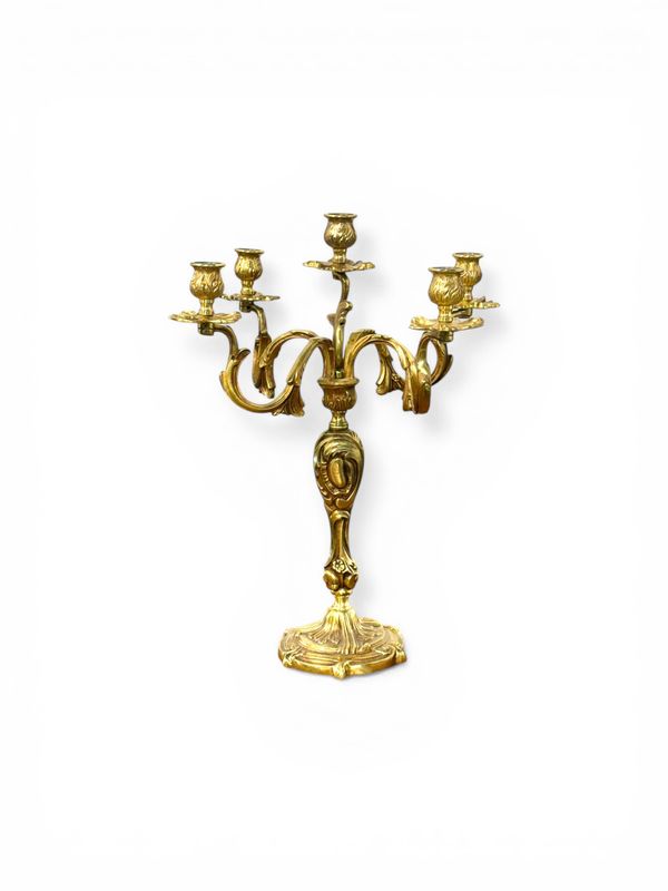 Candélabre à cinq lumières en bronze doré, France fin du XIXe siècle