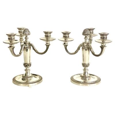 Pair of Chrysalia French Silver-Plated Bronze Candelabra, Early 20th C.