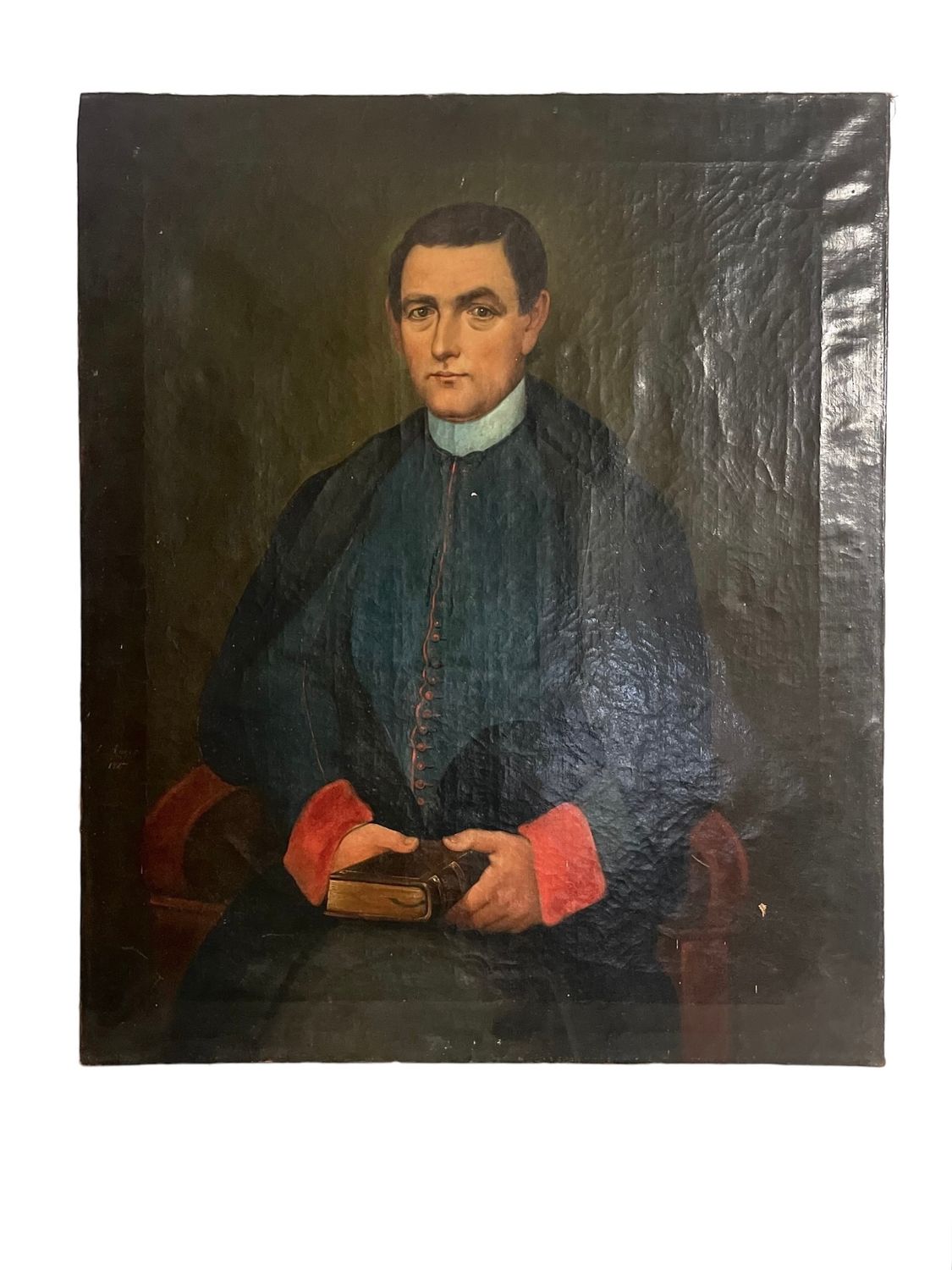 Amedeo Augero 1857 Italian Oil on Canvas Portrait of an Ecclesiastic