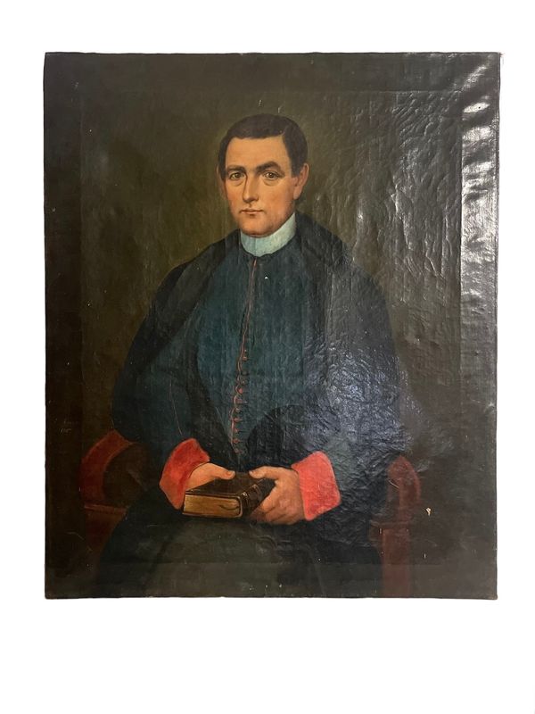 Amedeo Augero 1857 Italian Oil on Canvas Portrait of an Ecclesiastic