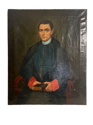 Portrait d’un ecclésiastique par Amedeo Augero, huile sur toile, 1857