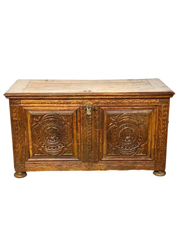 Spanish Renaissance Carved Oak Coffer, Circa 1600