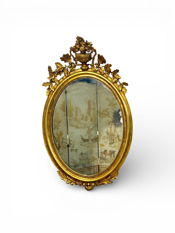 Grand miroir ovale en bois doré de style Louis XVI, XIXe siècle