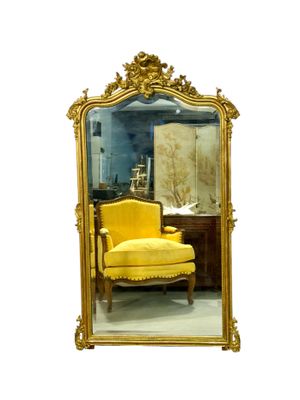 Large Antique Louis XV Gilt and Beveled Mirror, France 19th Century