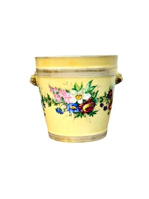 19th Century Paris Porcelain Cache-Pot with Hand-Painted Flowers