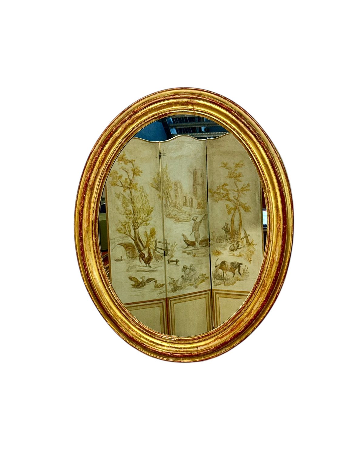 Grand miroir ovale en bois doré, France, XIXe siècle