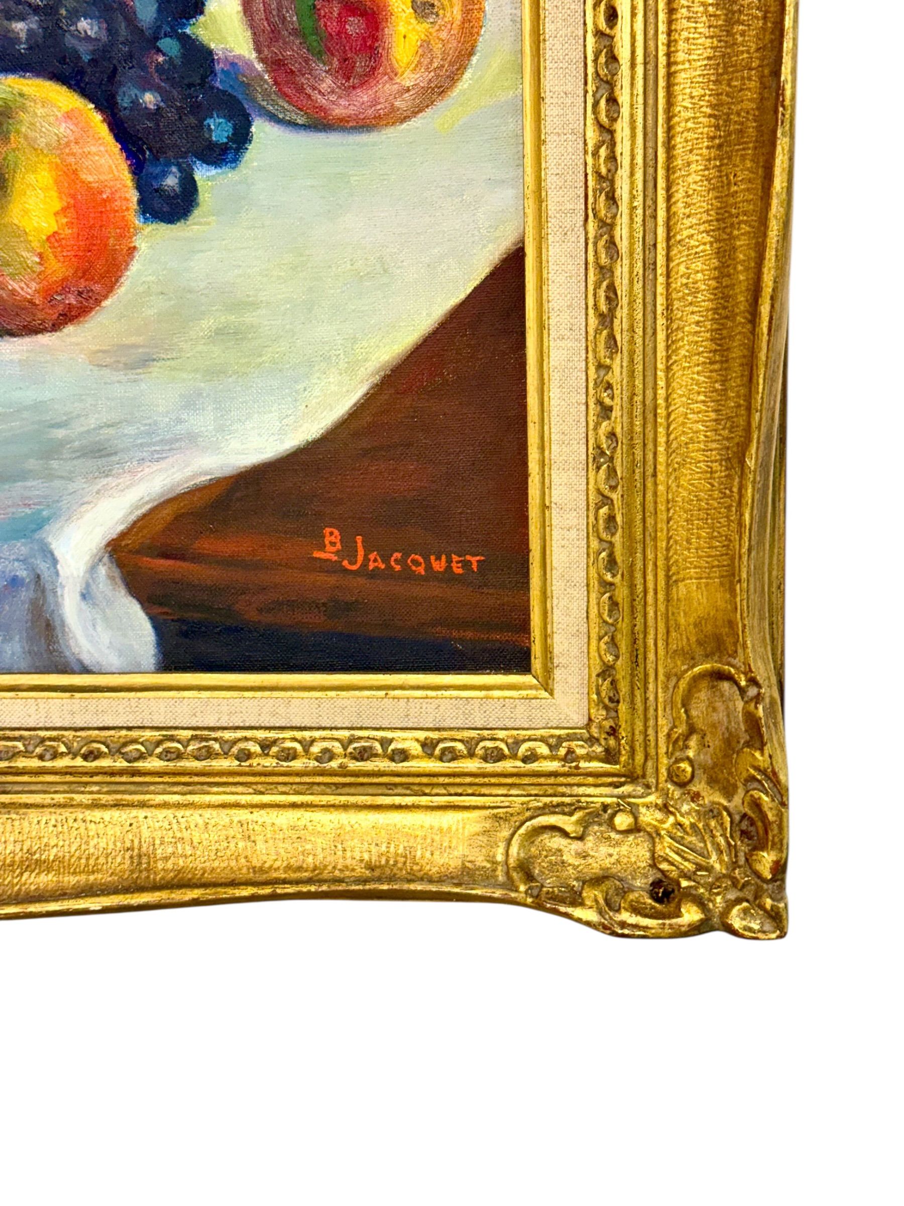 Nature morte aux fruits par B. Jacquet, sous cadre doré