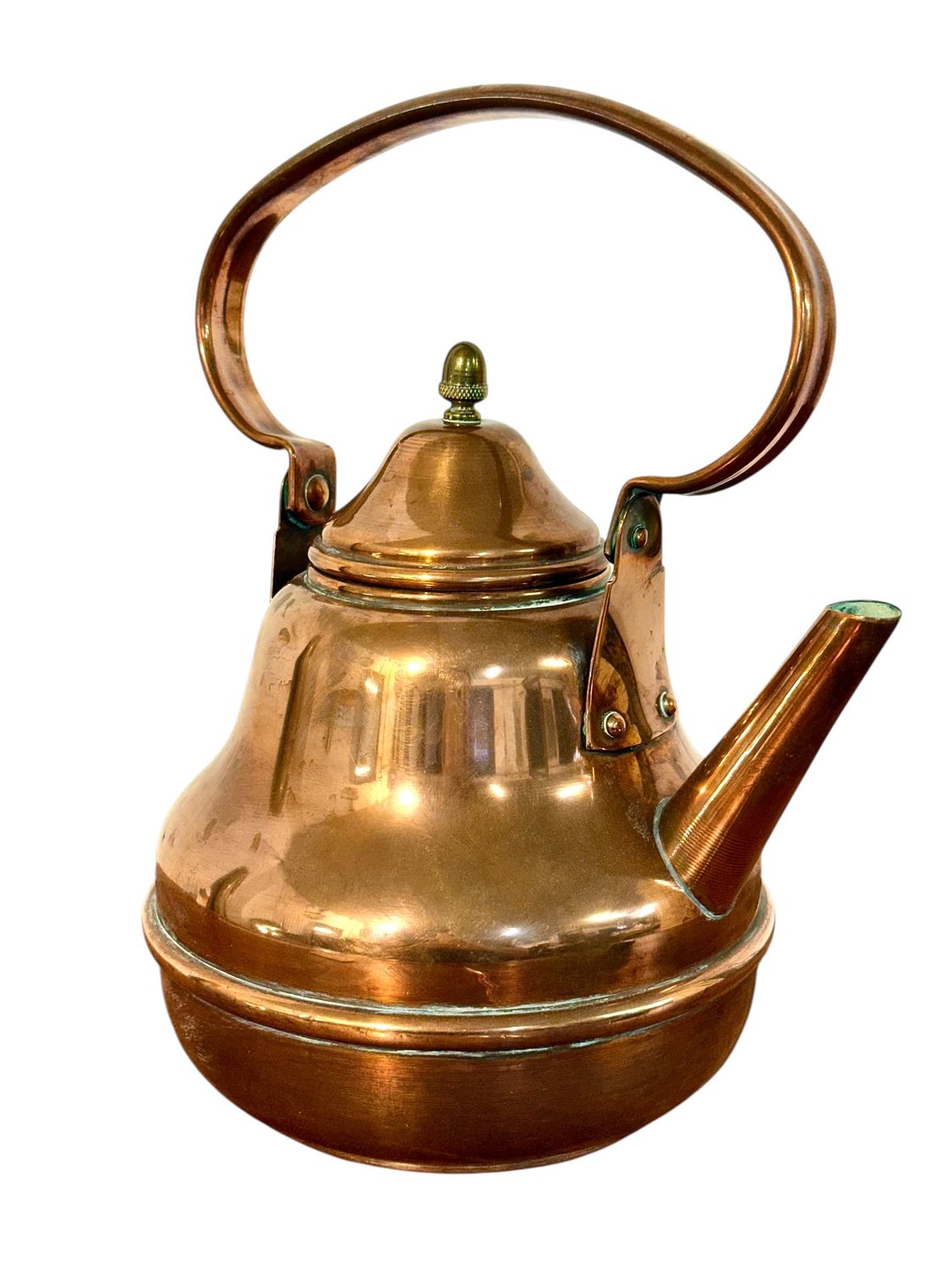 Bouilloire ancienne en cuivre à anse pivotante, France, XIXe siècle