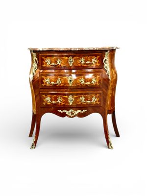 19th Century French Louis XV Style Marquetry Commode with Breccia Marble Top