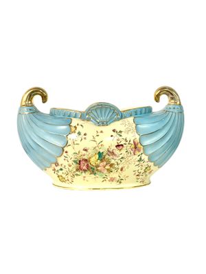 Jardinière Art Nouveau en Faïence avec Poignées Dorées, vers 1900